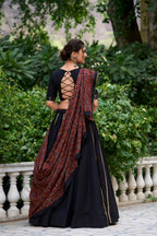 Lorenvalley Black Pure Cotton Plain With Gota Patti Touch Up Lehenga Choli