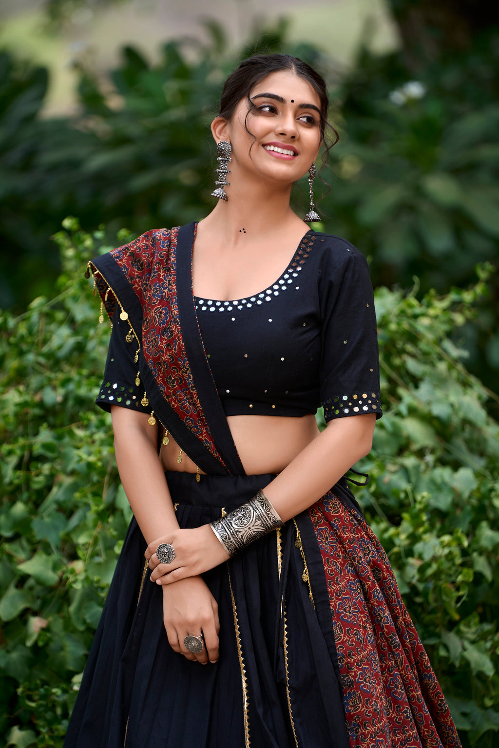 Lorenvalley Black Pure Cotton Plain With Gota Patti Touch Up Lehenga Choli