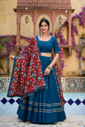 Lorenvalley Firozi Pure Cotton Plain With Gota Patti Touch Up Lehenga Choli