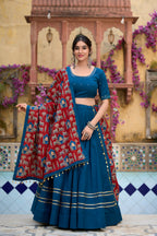 Lorenvalley Firozi Pure Cotton Plain With Gota Patti Touch Up Lehenga Choli