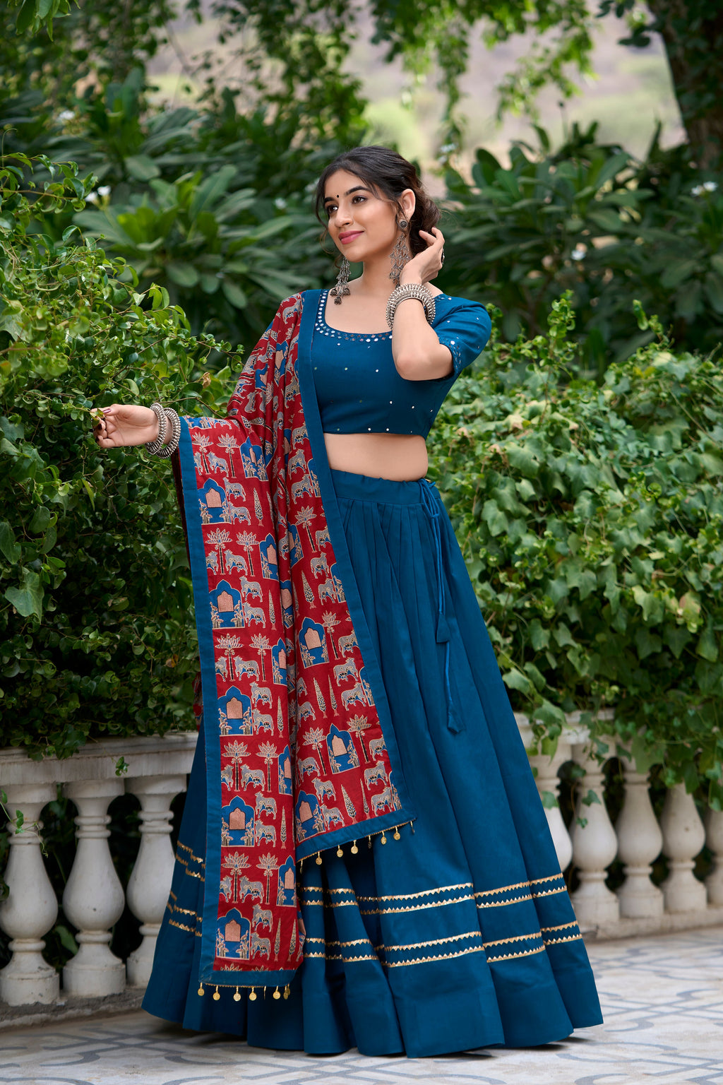 Lorenvalley Firozi Pure Cotton Plain With Gota Patti Touch Up Lehenga Choli
