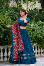 Lorenvalley Firozi Pure Cotton Plain With Gota Patti Touch Up Lehenga Choli