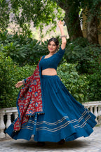 Lorenvalley Firozi Pure Cotton Plain With Gota Patti Touch Up Lehenga Choli