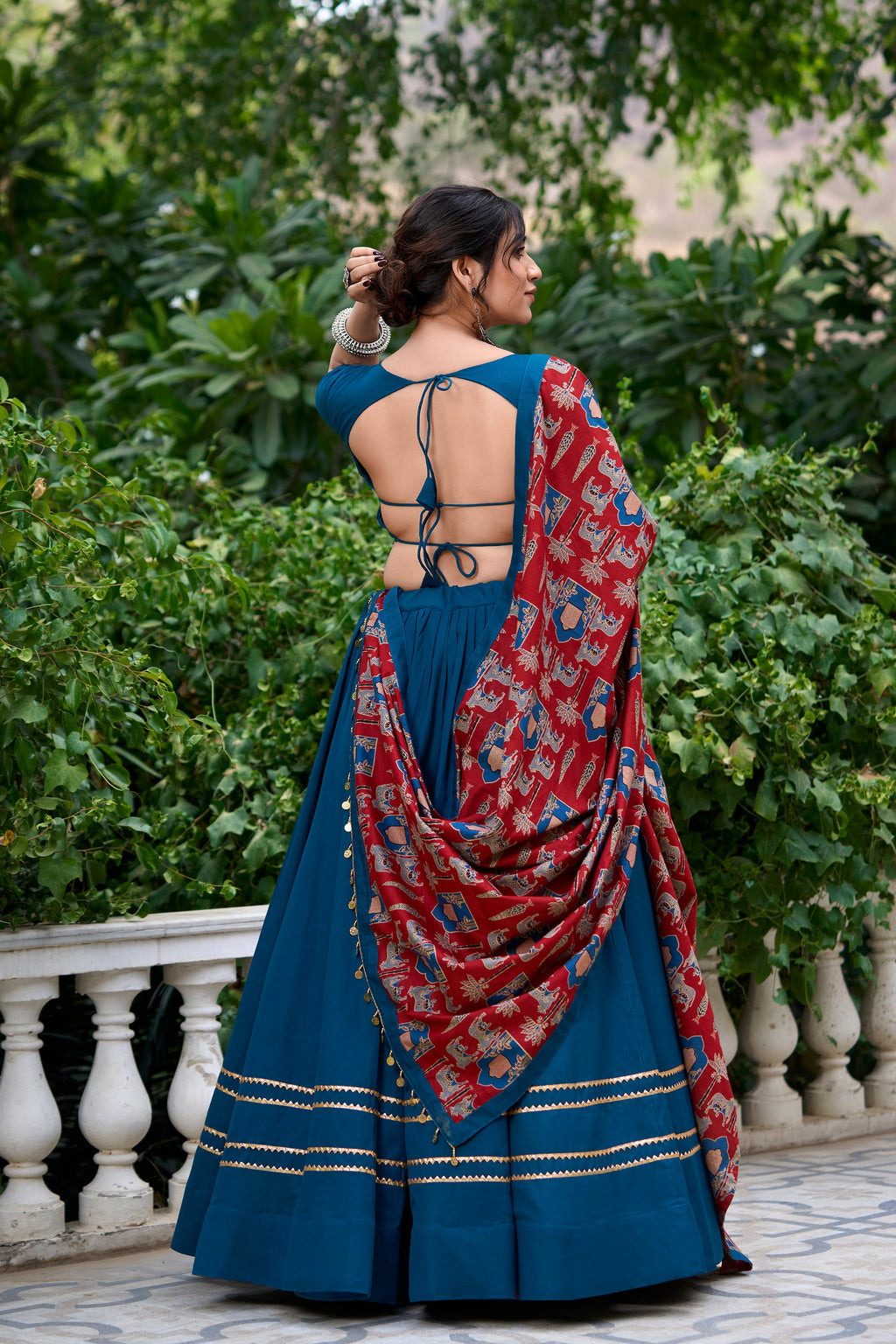 Lorenvalley Firozi Pure Cotton Plain With Gota Patti Touch Up Lehenga Choli