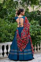 Lorenvalley Firozi Pure Cotton Plain With Gota Patti Touch Up Lehenga Choli