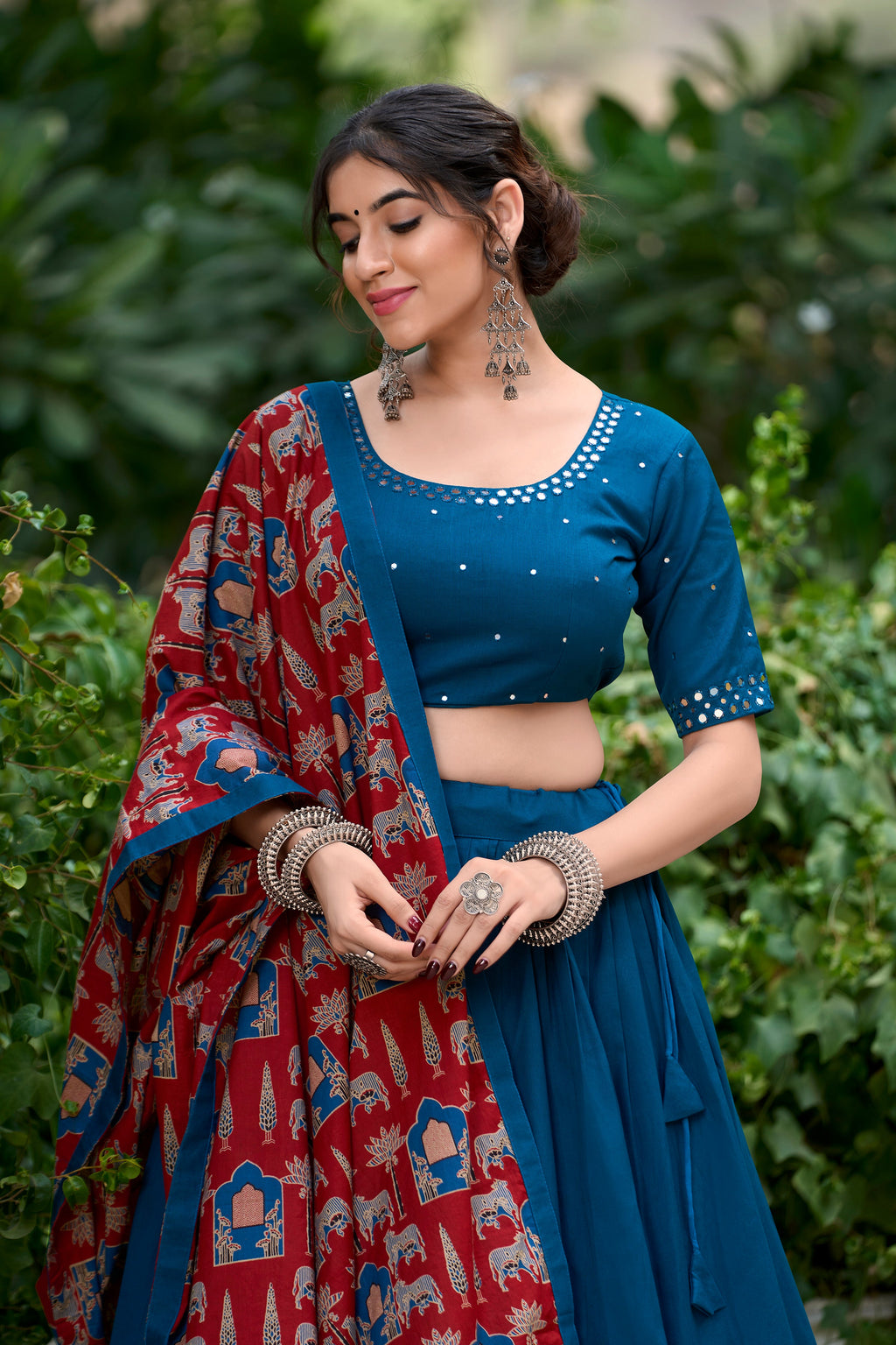 Lorenvalley Firozi Pure Cotton Plain With Gota Patti Touch Up Lehenga Choli
