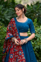 Lorenvalley Firozi Pure Cotton Plain With Gota Patti Touch Up Lehenga Choli