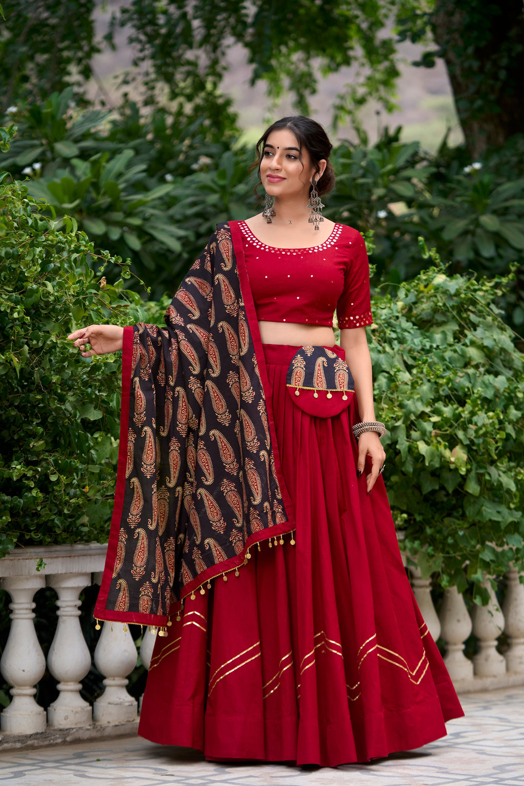 Lorenvalley Maroon Pure Cotton Plain With Gota Patti Touch Up Lehenga Choli