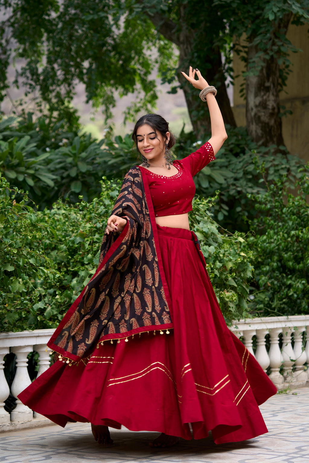 Lorenvalley Maroon Pure Cotton Plain With Gota Patti Touch Up Lehenga Choli