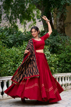 Lorenvalley Maroon Pure Cotton Plain With Gota Patti Touch Up Lehenga Choli