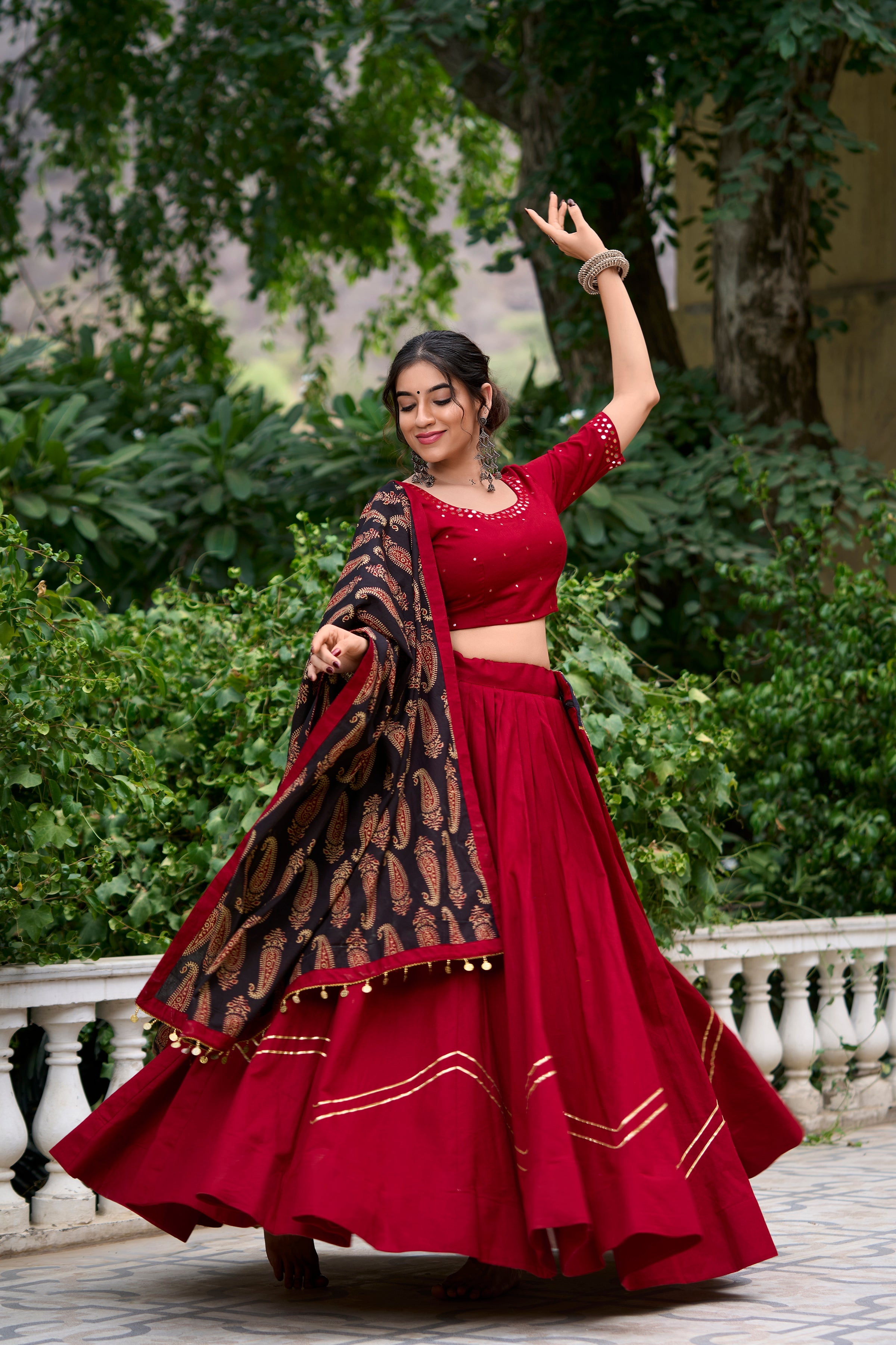 Lorenvalley Maroon Pure Cotton Plain With Gota Patti Touch Up Lehenga Choli
