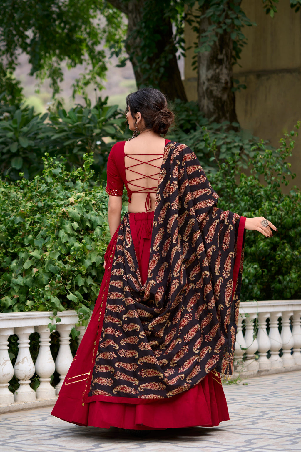 Lorenvalley Maroon Pure Cotton Plain With Gota Patti Touch Up Lehenga Choli