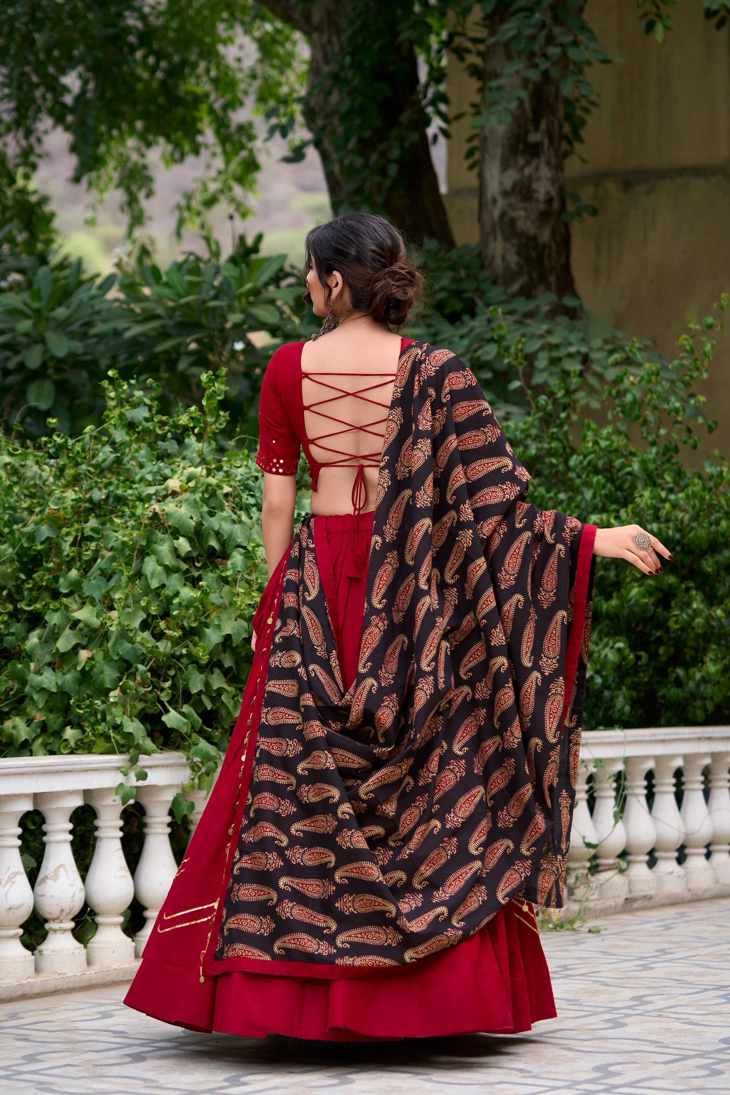 Lorenvalley Maroon Pure Cotton Plain With Gota Patti Touch Up Lehenga Choli