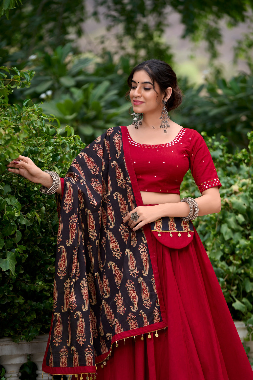 Lorenvalley Maroon Pure Cotton Plain With Gota Patti Touch Up Lehenga Choli