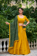 Lorenvalley Mustard Pure Cotton Plain With Gota Patti Touch Up Lehenga Choli