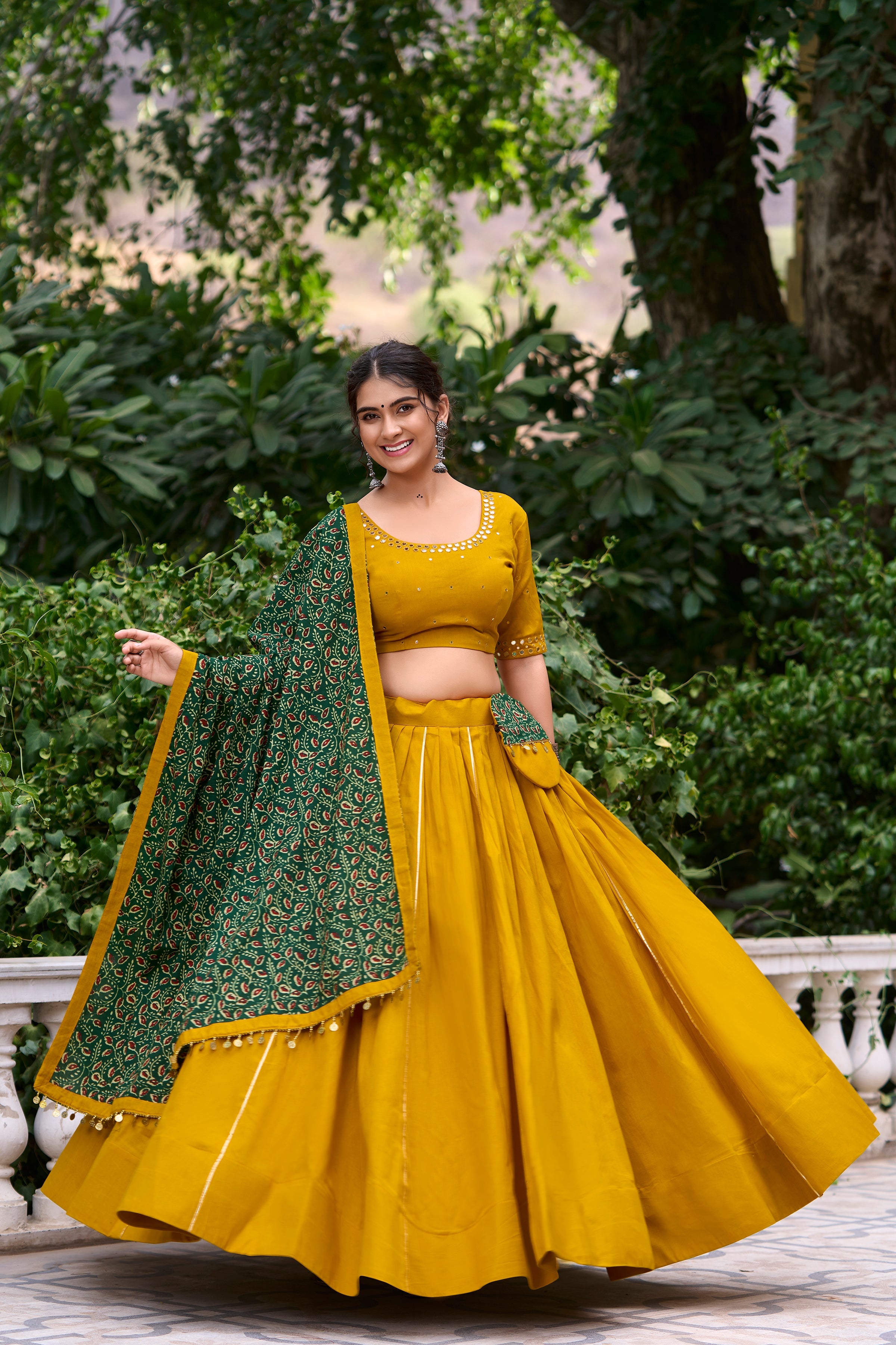 Lorenvalley Mustard Pure Cotton Plain With Gota Patti Touch Up Lehenga Choli