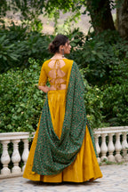 Lorenvalley Mustard Pure Cotton Plain With Gota Patti Touch Up Lehenga Choli