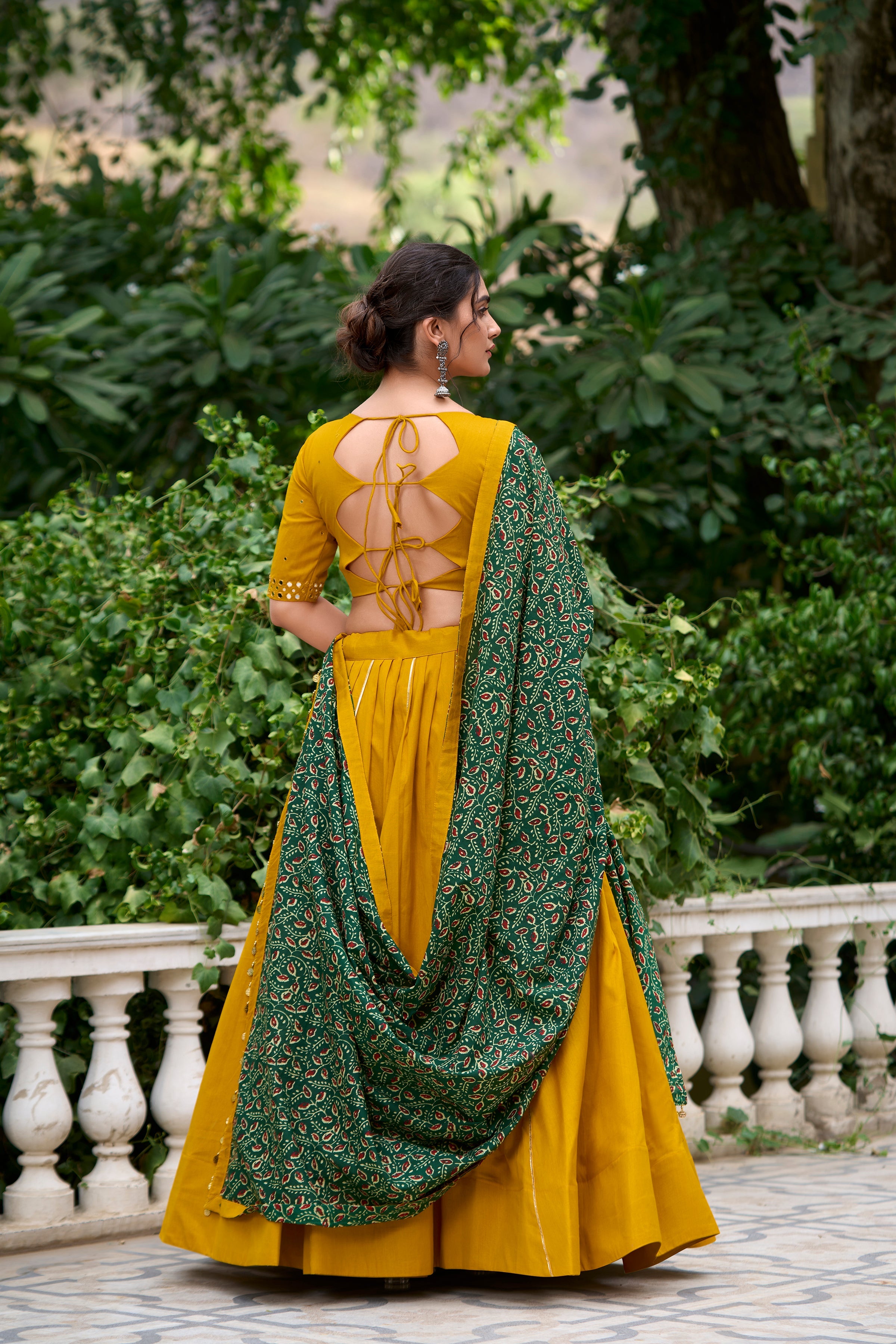 Lorenvalley Mustard Pure Cotton Plain With Gota Patti Touch Up Lehenga Choli