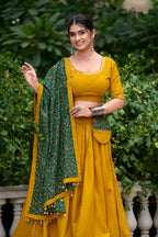 Lorenvalley Mustard Pure Cotton Plain With Gota Patti Touch Up Lehenga Choli