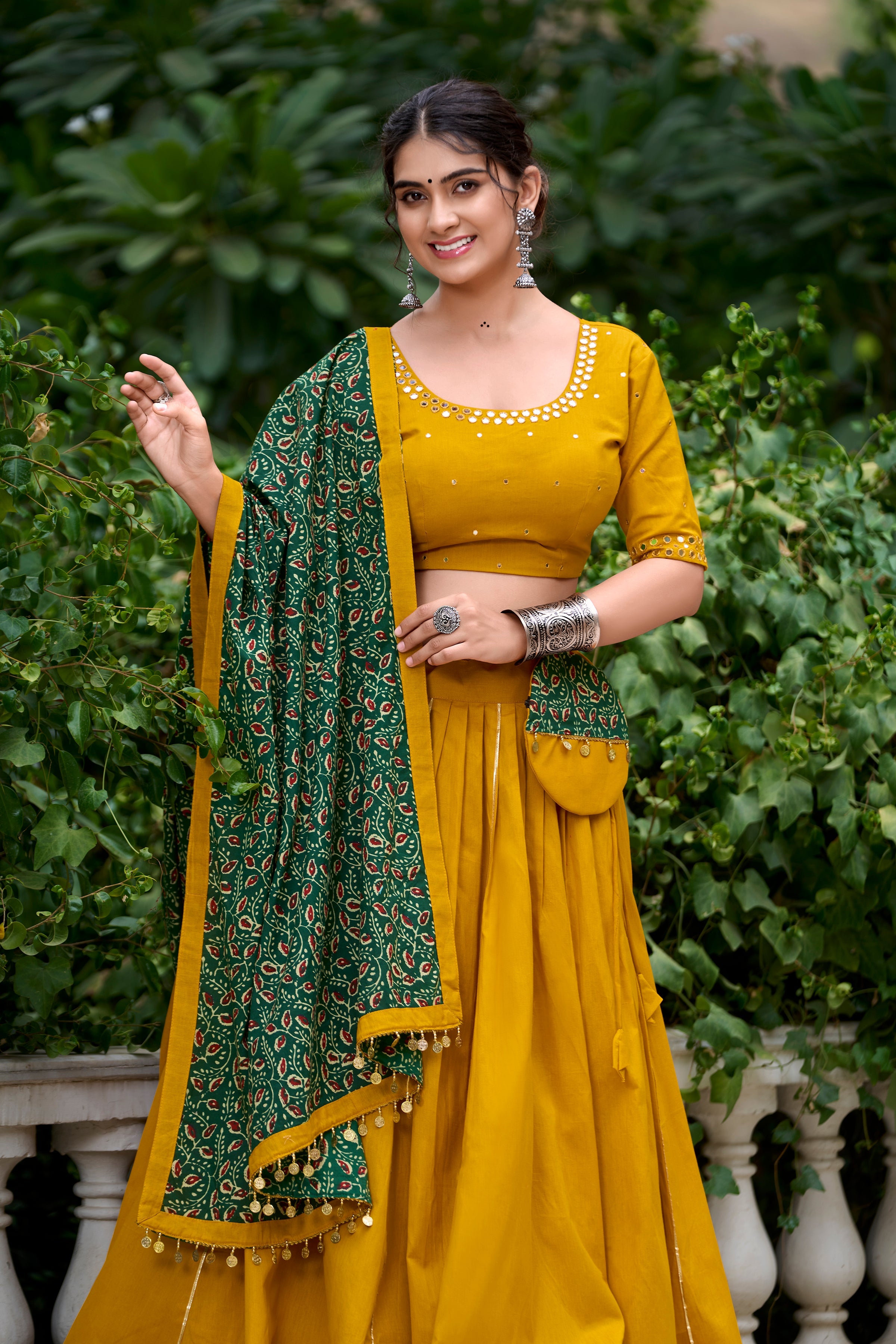 Lorenvalley Mustard Pure Cotton Plain With Gota Patti Touch Up Lehenga Choli