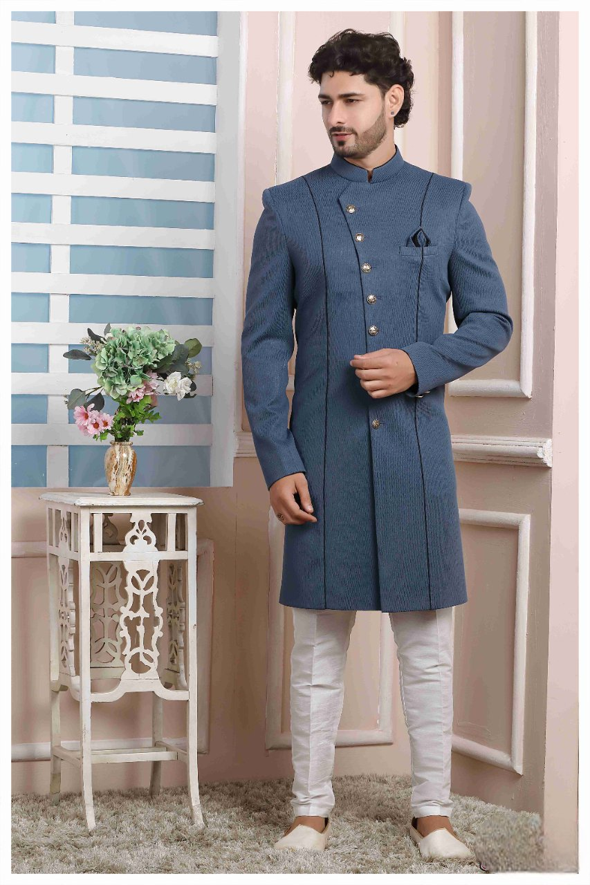 Raivat Ethnic Jacquard Silk Thread Work Indo Western In Grey Colour - Distacart