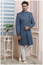 Raivat Ethnic Jacquard Silk Thread Work Indo Western In Grey Colour - Distacart