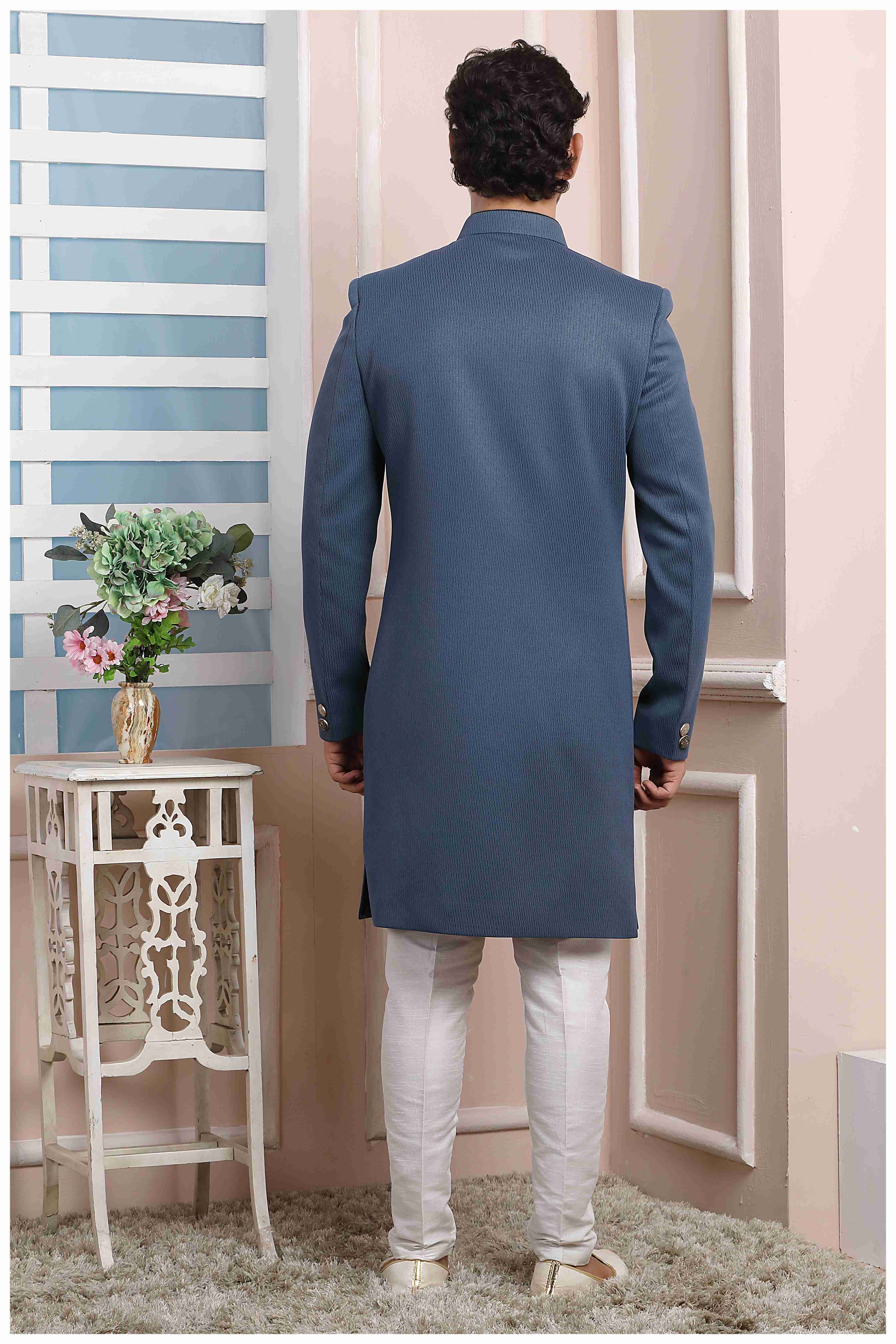 Raivat Ethnic Jacquard Silk Thread Work Indo Western In Grey Colour - Distacart
