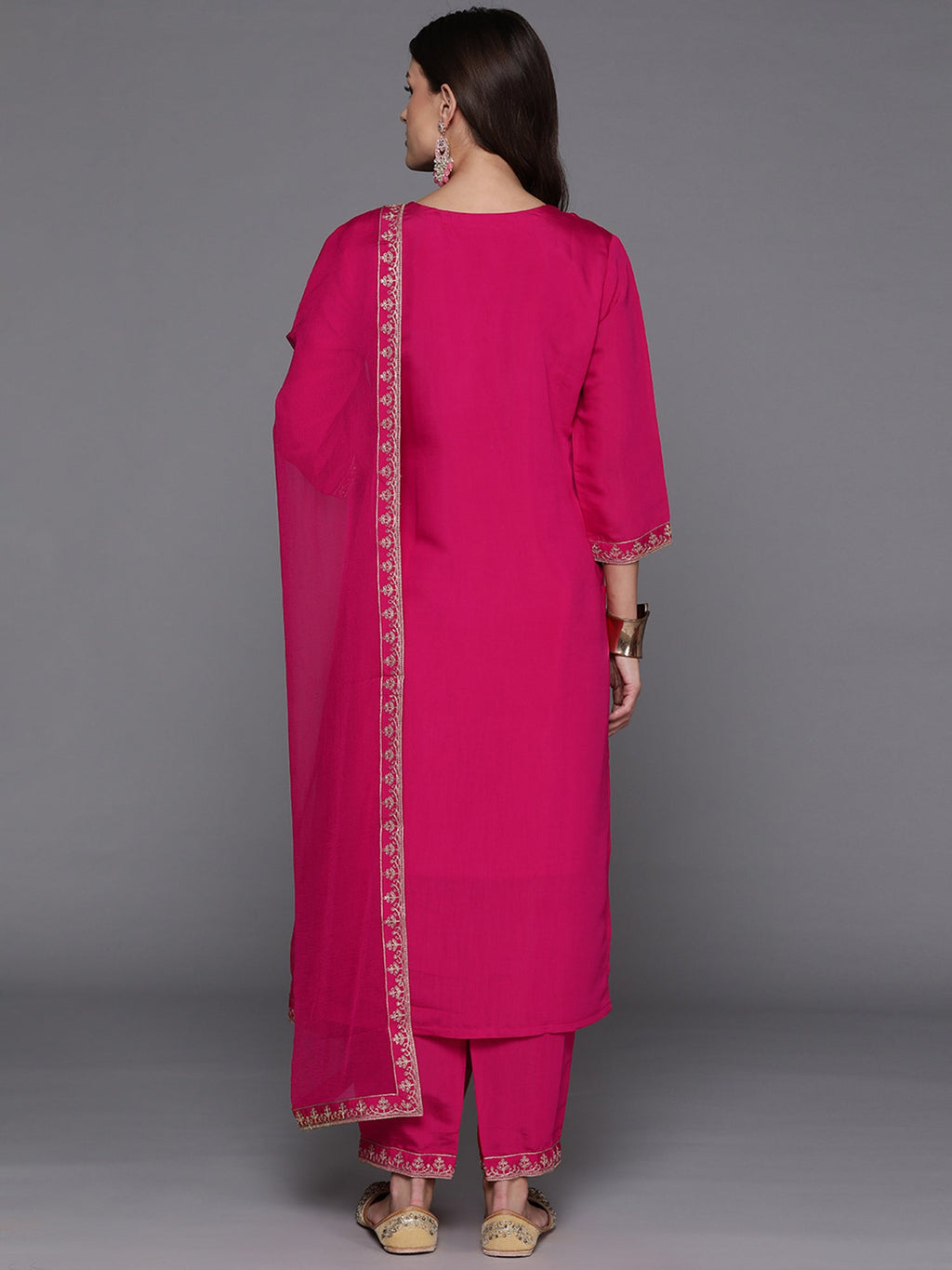 Indo Era Pink Embroidered Straight Kurta Trousers With Dupatta Set - Distacart