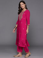 Indo Era Pink Embroidered Straight Kurta Trousers With Dupatta Set - Distacart