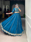 Lorenvalley Fashion Firozi Chiffon Bandhej Print with Sequins and Gotta Patti Lace Touch Up Lehenga Choli - Distacart