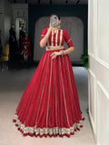 Lorenvalley Fashion Red Chiffon Bandhej Print with Sequins and Gotta Patti Lace Touch Up Lehenga Choli - Distacart