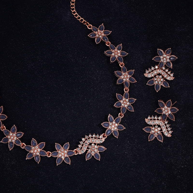 Tehzeeb Creations Blue Colour Star Design Stone Studded Necklace With Earrings