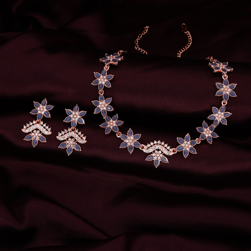 Tehzeeb Creations Blue Colour Star Design Stone Studded Necklace With Earrings