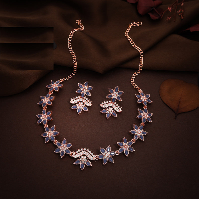Tehzeeb Creations Blue Colour Star Design Stone Studded Necklace With Earrings