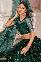 Eilara Women'S Green Butterfly Net Thread With Zari Sandwich Sequence Embroidered Work Lehenga Choli For Festivals