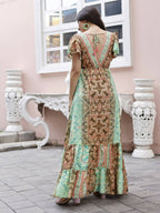 Sea Green Rayon Foil Printed Long Dress - Michan - Distacart