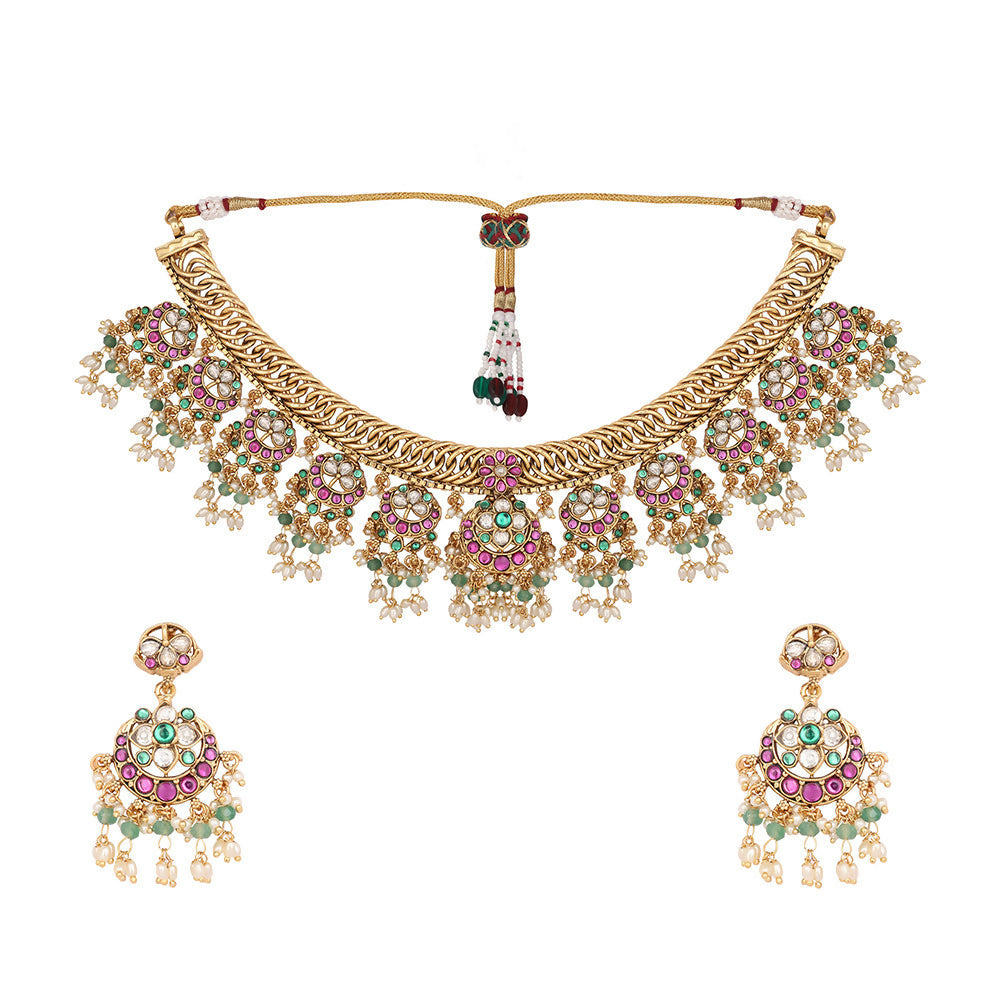 Nuyug 18K Gold Plated Estele Gold Tone Beaded Necklace Set