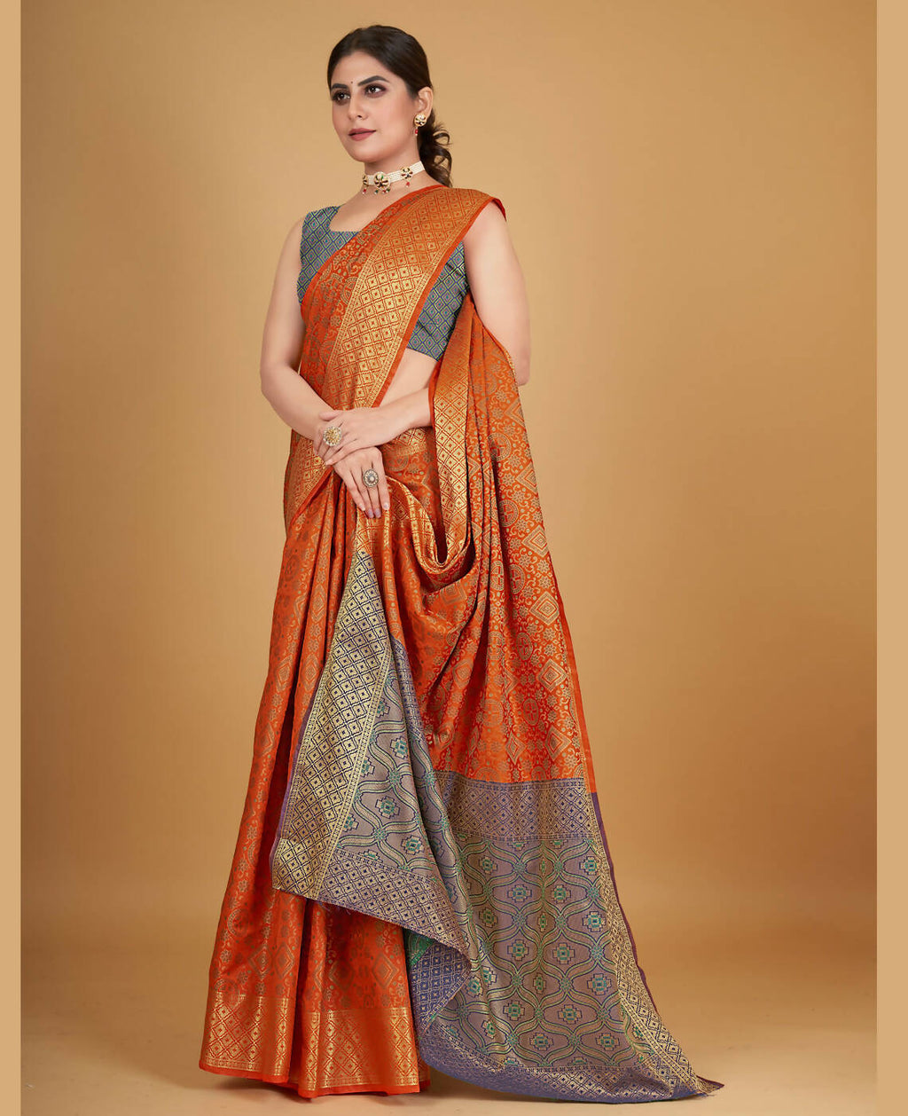 Orange Silk Woven Design Saree With Unstitched Blouse Piece - Akshita