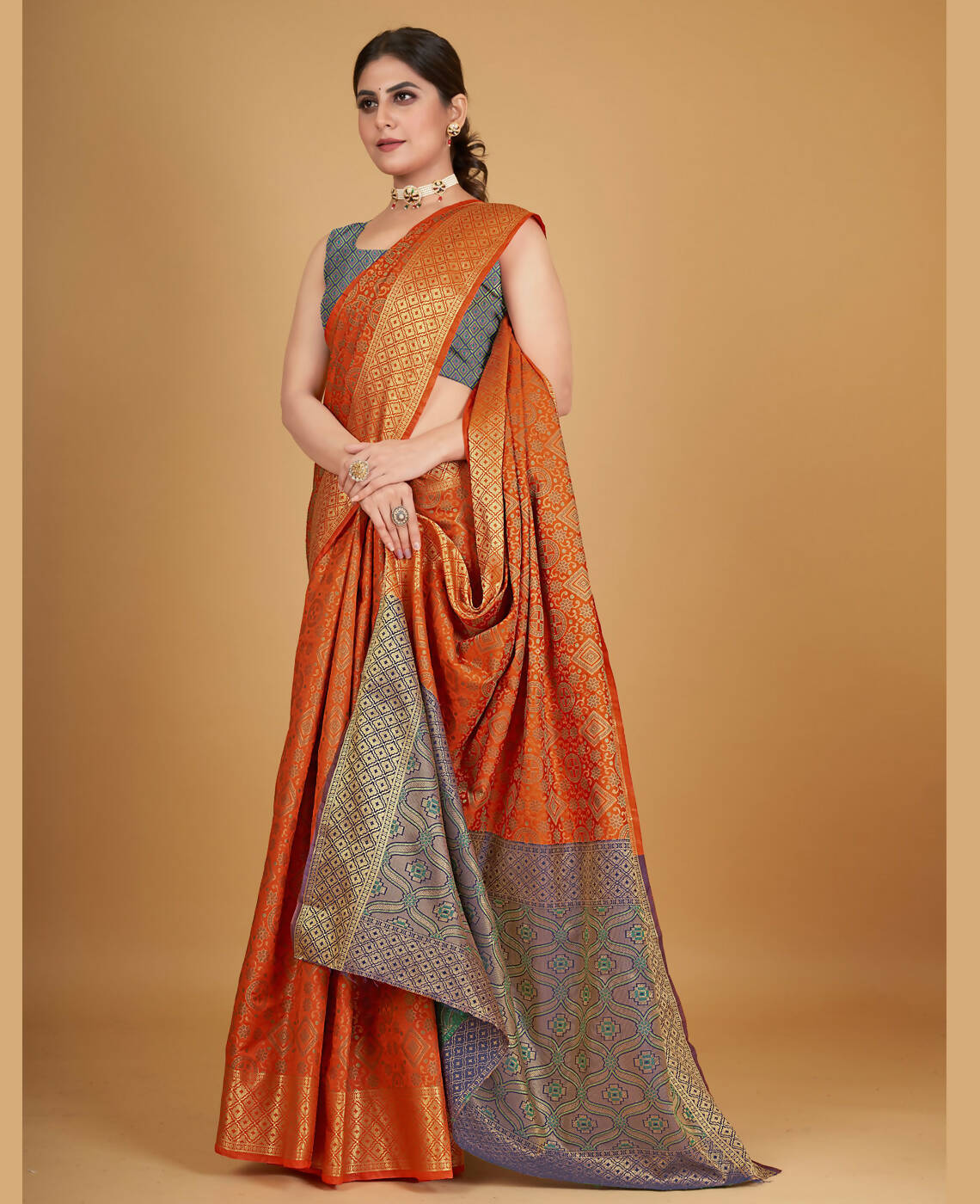 Orange Silk Woven Design Saree With Unstitched Blouse Piece - Akshita