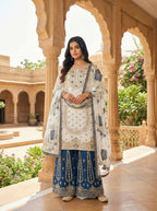 Teeya Creation Blue Gimmy Silk Designer Embroidery Work Wedding Wear Palazzo Pair - Distacart