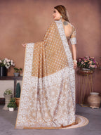 Anaita Cream Handmade Bandhej Viscose Silk Saree With Blouse - Distacart