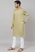 Giza Cotton Olive Green Plain Kurta by Hilo Design