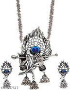 Tehzeeb Creations Women's Silver Colour Oxidised Necklace And Earring Bansuri Design