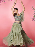 Myra Olive Green Art Silk Designer Lehenga