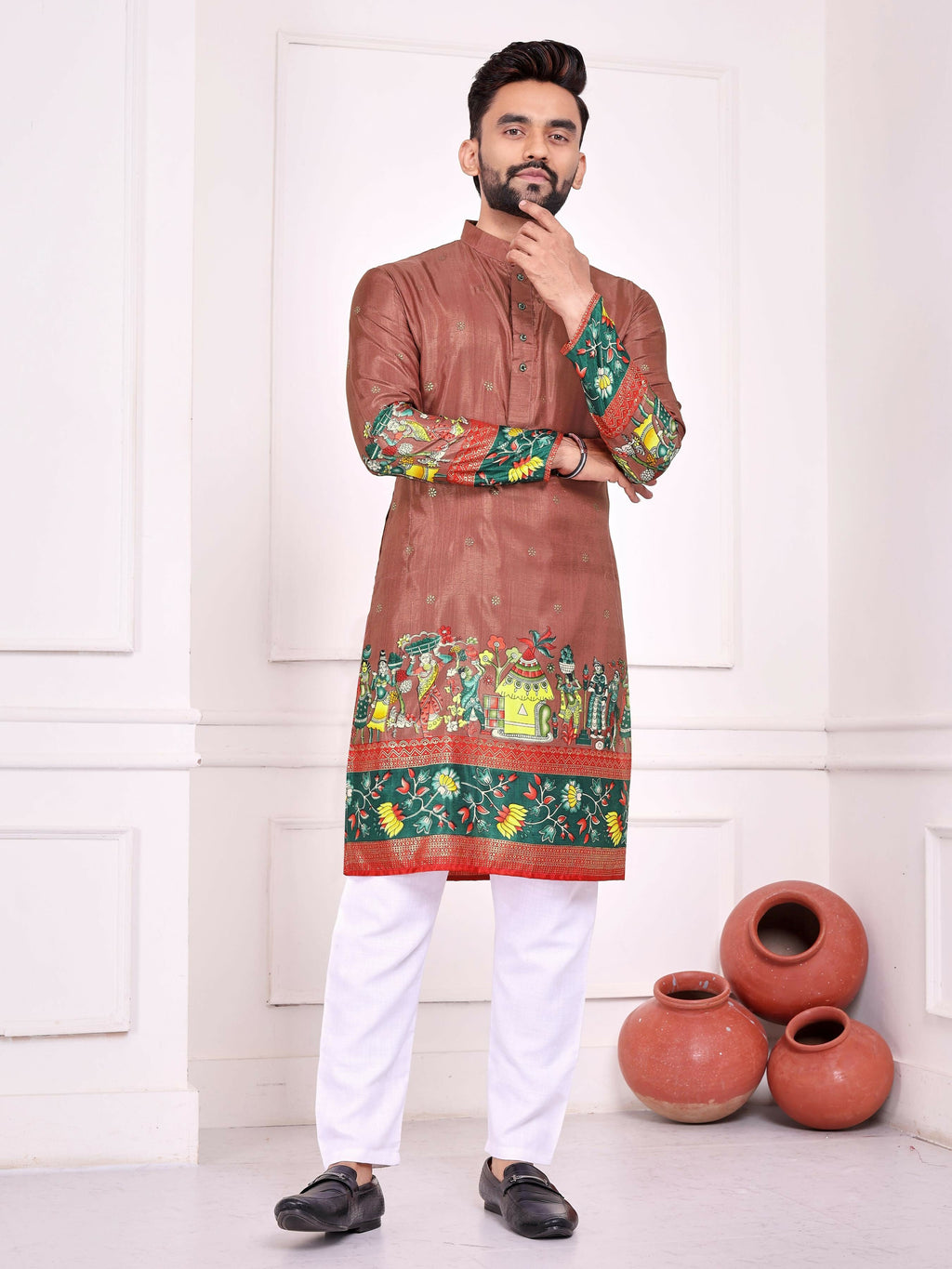 Anaita Peach Dola Silk Straight Kurta With Foil Work