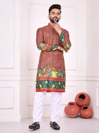 Anaita Peach Dola Silk Straight Kurta With Foil Work