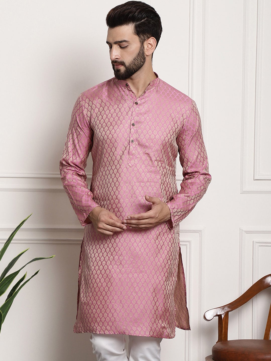 Sojanya Ethnic Motifs Jacquard Silk Cotton Kurta