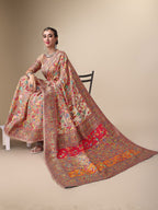 Sangria Beige & Orange Floral Woven Design Pure Silk Saree - Distacart