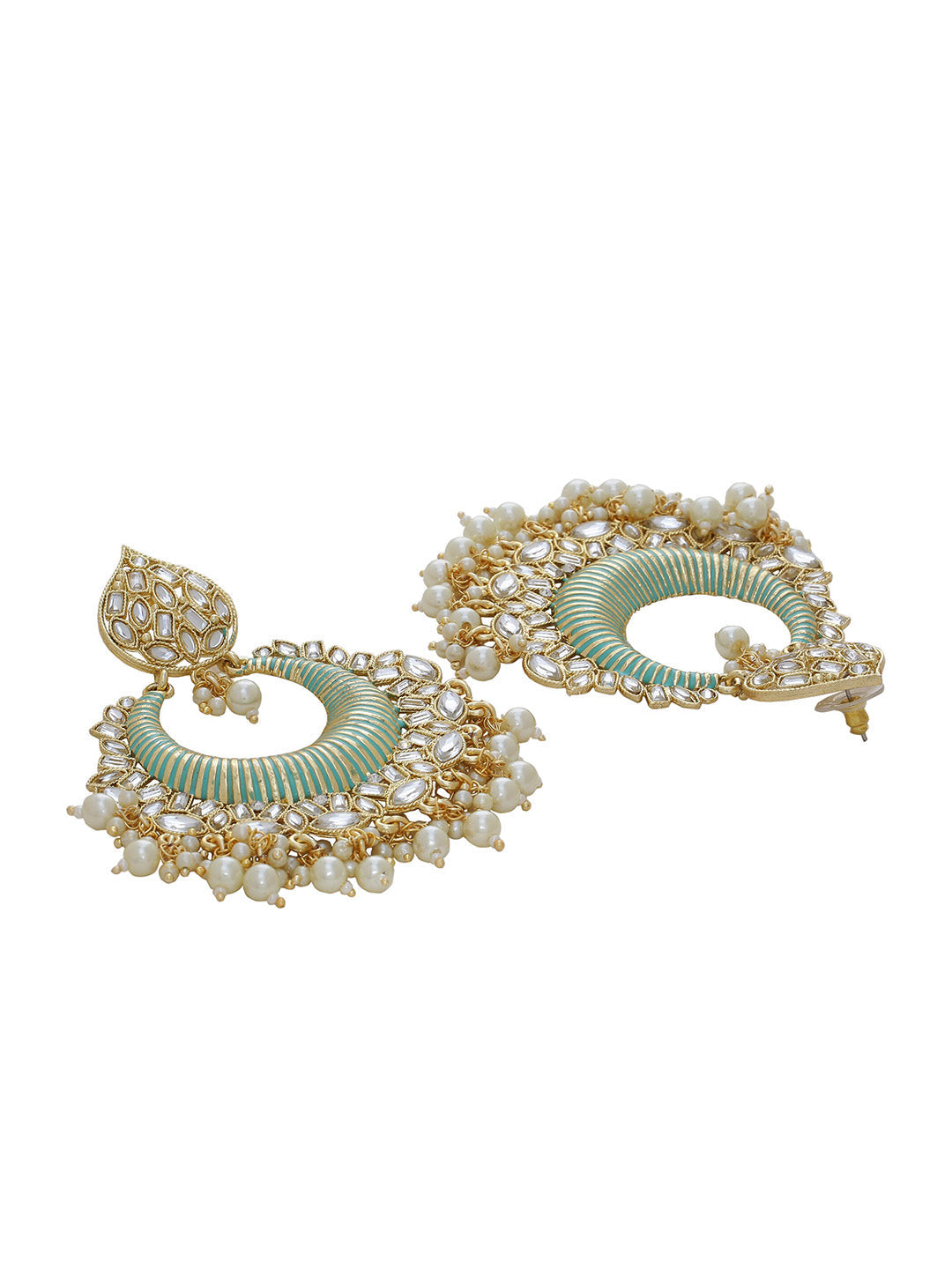 Shoshaa Sea Green & Gold-Plated Classic Chandbalis - Distacart