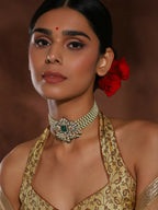 Green Stone Kundan Choker- Ruby Raang